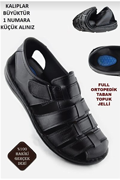 PAPATAY 4520 %100 Hakki Deri Erkek Sandalet - Rahat Jel Taban Ortopedik Taban...