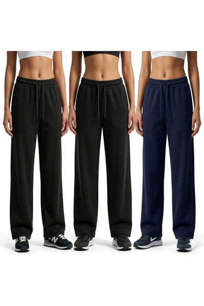 SAAT TEKSTİL 2 Black 1 Navy Blue Sweatpants - Loose Fit - High Waist - Baggy ...