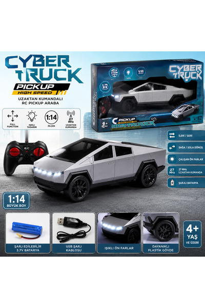 DoruCO Uzaktan Kumandalı Cyber Truck Pickup Araba 1:14 Ölçek Işıklı Şarjlı RC...