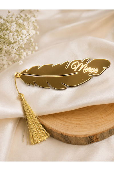 LMS GİFT Kişiye Özel İsim Yazılı Aynalı Gold Pleksi Kitap Ayracı 4x14 cm Ahşa...