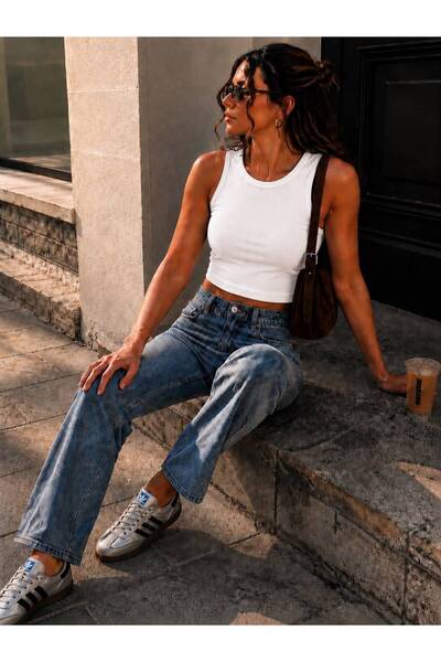 Cherry Butik Ribbed Lycra Crop Top Blouse