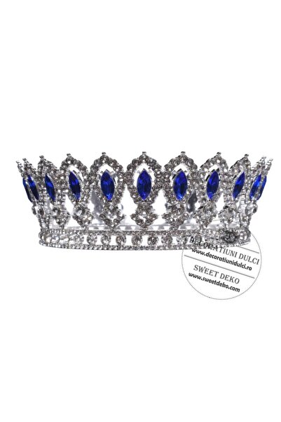 Decoratiuni Dulci Coronita eleganta argintie cu pietre albastru intens
