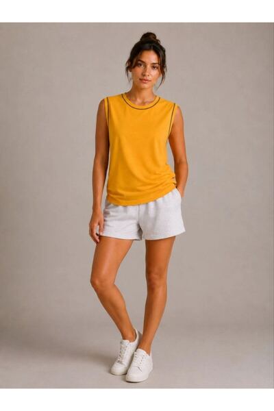 Generic Brand Women's Contrast Ribbed Sleeveless Athlete Top with Crew Neck S...