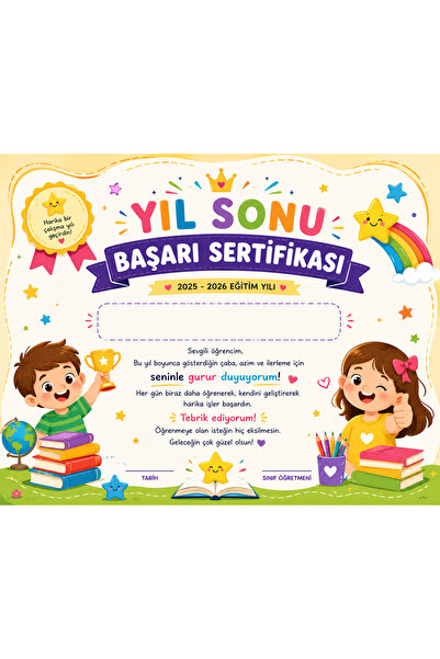 Papelia 10 Adet Yıl Sonu Başarı Sertifikası – 2025-2026 Eğitim Yılı | Ilkokul...