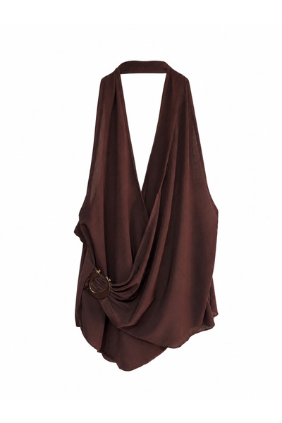 Butik Halter yaka gol aksesuarlı bluz