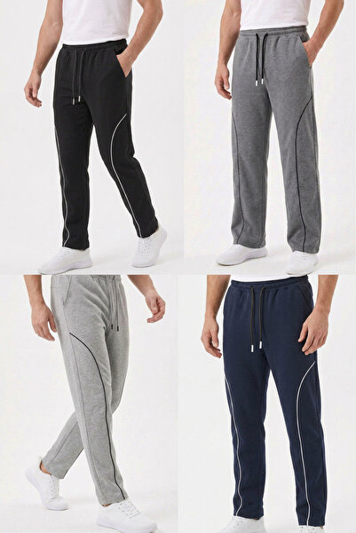 STRAVON Men's Baggy Front Piping Detailed 4-Season Comfortable Fit Wide-Leg S...