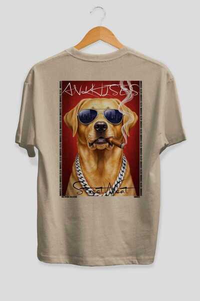 Ankhises For Dog Lovers 51 Back Dog Print Beige Oversize T-Shirt 100% Cotton ...