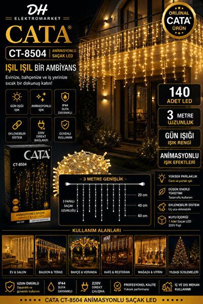 DHELEKTROMARKET CATA CT-8504 Animasyonlu Saçak LED 140 LED 3 Metre Gün Işığı ...