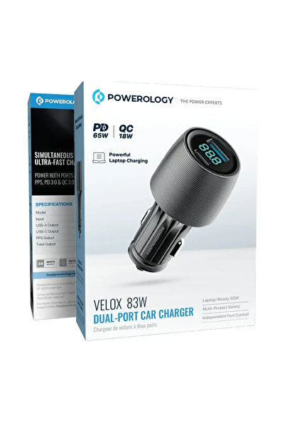 Powerology شاحن سيارة فيلوكس 83 واط بمنفذين أسود اللون