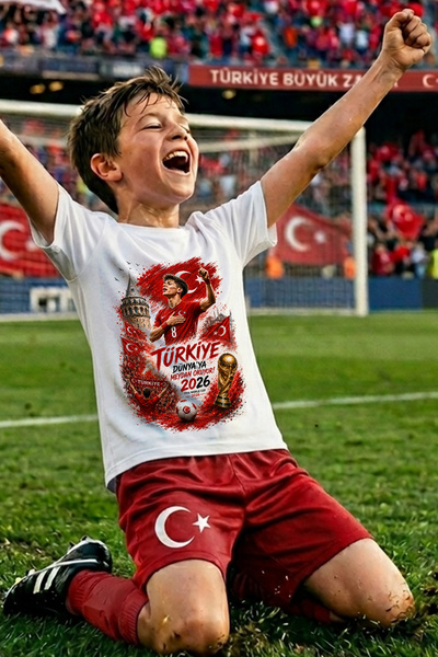 Zeycem Store تيشيرت للأطفال مطبوع بنمط منتخب تركيا لكأس العالم 2026 2 باللوني...
