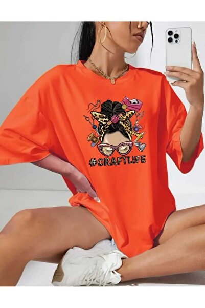 JENOLAN Tricou oversize oversize pentru femei cu imprimeu Craftlife