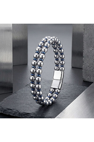 Parmas Design سوار رجالي فاخر من الفولاذ الهيماتيت ذو شريط مزدوج باللونين الف...