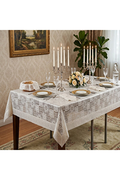 ERKSOLHOME Lace Luxury Pvc Coated Tablecloth with Lace Edges