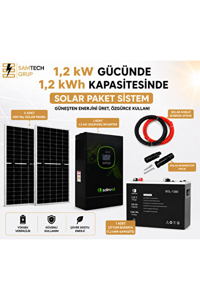 SOLİNVED 1,2 kW - 1,2 kWh LİTYUM AKÜLÜ HAZIR SOLAR PAKET SİSTEMİ BAĞ EVİ - KA...