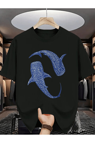 one button Tricou supradimensionat premium cu imprimeu Blue Whale pentru bărb...