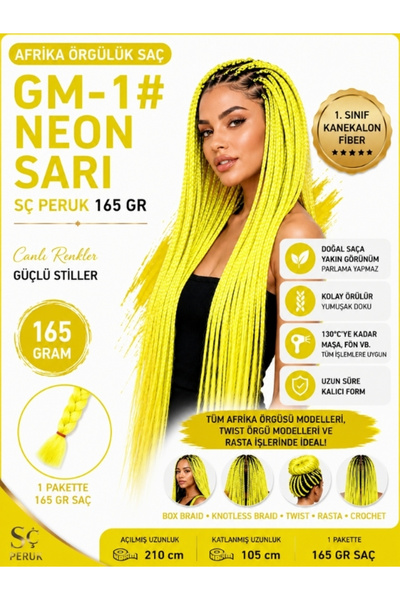 SÇ PERUK شعر أفريقي مضفر GM-1 #   شعر صناعي نيون ساري 165 جرام من ألياف الكان...