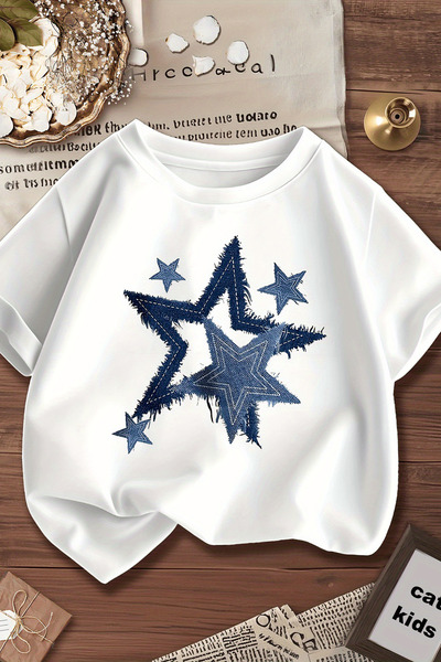 MYADA Denim Star Printed Basic T-Shirt 27336