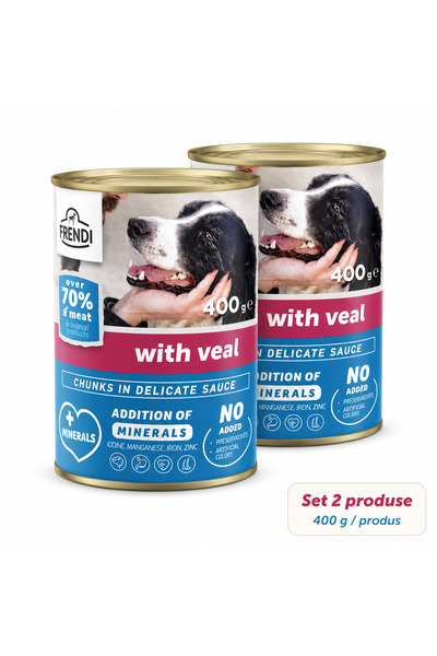 FRENDİ Dog cu Vitel, hrana umeda pentru caini, Set 2 conserve, 2 x 400 g