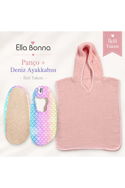 Ella Bonna %100 Pamuk Bebek Çocuk Müslin Panço , Kaydırmaz Taban Deniz & Havu...