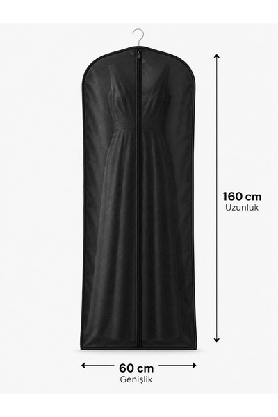 Turkco Siyah Abiye Elbise Kılıfı 60x160 cm Fermuarlı Elbise Koruma Kılıfı 1li...