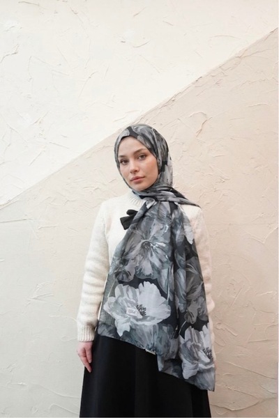 YILDIZ SCARFS Müjgan Desen Indian Cotton Shawl - Black