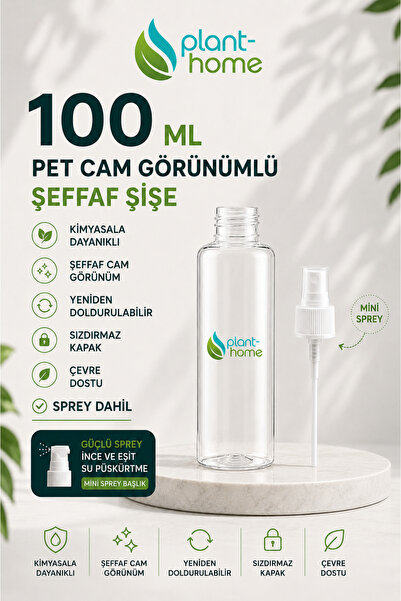 plant-home 100Ml Pet Cam Görünümlü Şeffaf Şişe Mini Sprey Başlıklı Boş Dolum ...