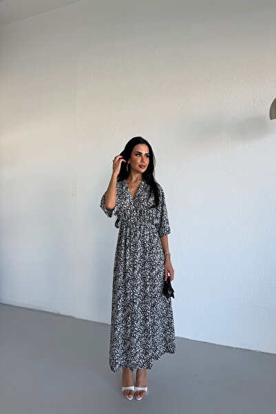 KAMACI BUTİK Kruvaze Collar Dress with Elastic Waist