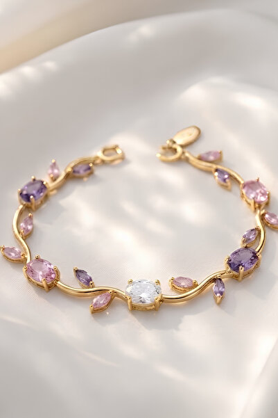 Elifsu Jewelry Çelik Lale Model Gold Renkli, Silver Renkli Taşlı Bileklik