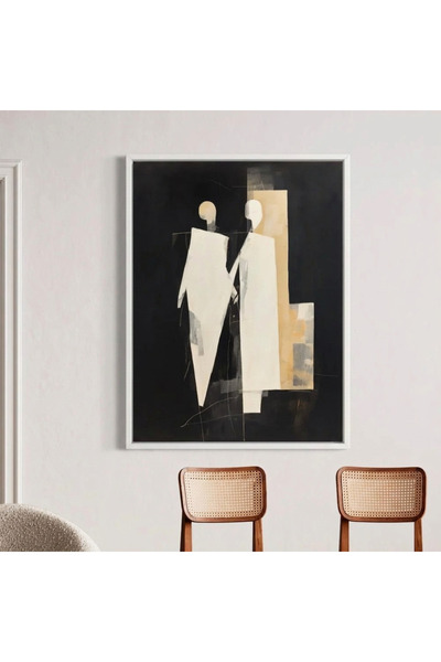 Afkar modern Abstract Canvas Wall Art Two People - Minimalist Luxury Black Wh...