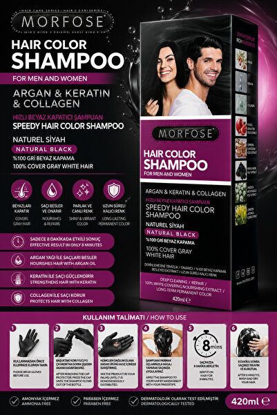 CRİSTAL Hair Color Shampoo Natural Black 420 ml Hızlı Beyaz Kapatıcı Saç Boya...