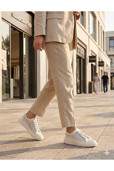 MioMia Kristal taşlı saçaklı günlük kadın sneaker ayakkabı