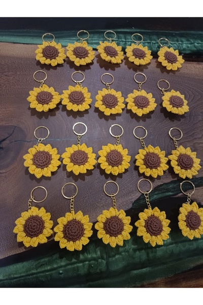 Handmade Sunflower Knitted Keychain 15 Pieces
