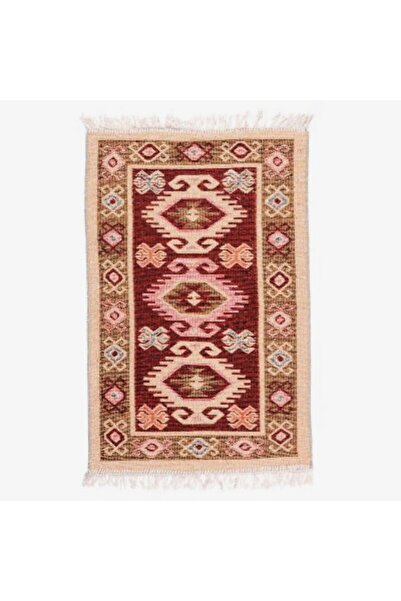 Kotonia Home Covor țesut - Decor tradițional, 80x300 cm, fundal bordo și nuan...