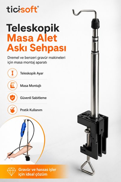 Ticisoft Dremel Uyumlu Teleskopik Gravür Makinesi Askı Standı – Masa Montajlı...