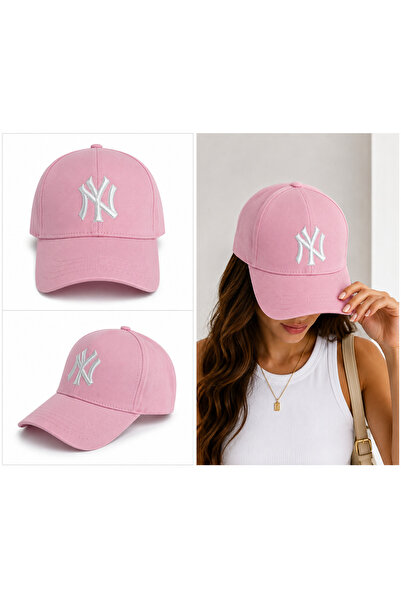 GLM NY New York Nakışlı Pembe Unisex Şapka Ayarlanabilir Cırtlı