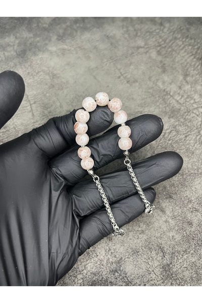 Mos Tespih Zaza Patterned Shaking Glass Beads Natural Stone Prayer Beads