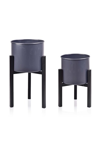 MONDEX Jardinieră metalică SWEN L: Dia. 24xH45 cm, M: Dia. 21xH34 cm Gri/Negr...