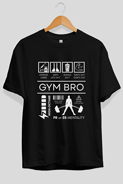 Ankhises Tricou negru cu imprimeu frontal Gym Bro Oversize, 100% bumbac, îmbr...