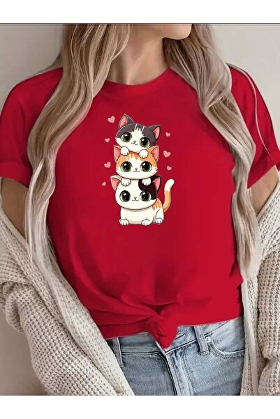 tkn your style Tricou cu imprimeu cu pisici drăguțe și simpatice pentru femei
