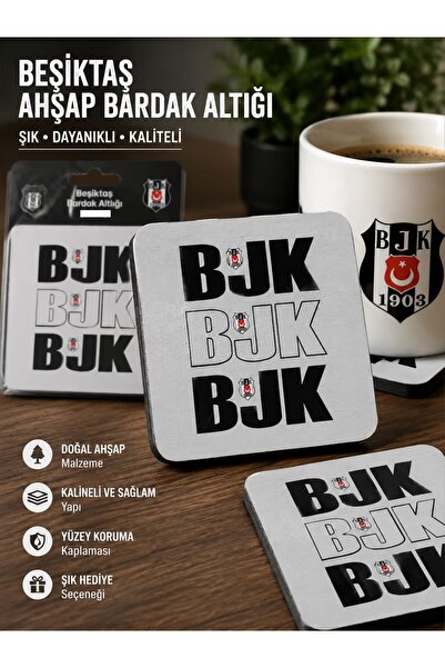 WhiteConcept Beşiktaş Lisanslı Ahşap Bardak Altlığı