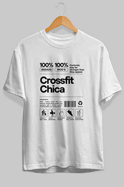 Ankhises Crossfit Chica Oversize μπλουζάκι με στάμπα μπροστά, λευκό, 100% βαμ...