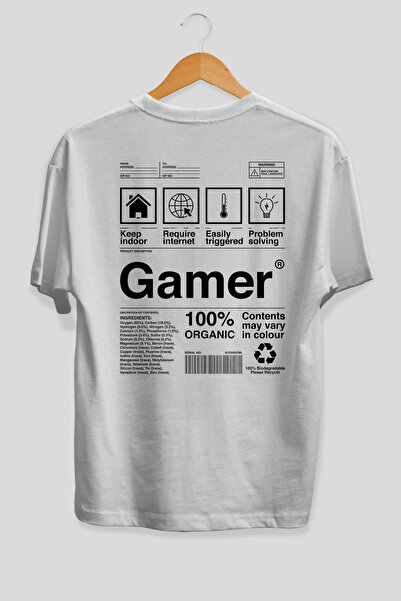 Ankhises Μπλουζάκι Gamer Oversize με στάμπα στην πλάτη, λευκό, 100% βαμβάκι, ...