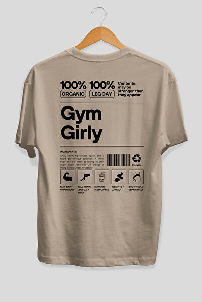 Ankhises Tricou bej cu imprimeu pe spate Gym Girly, supradimensionat, 100% bu...