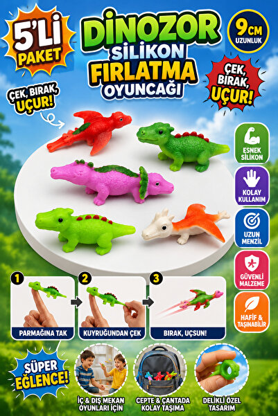 Ayver 5 ADET DİNOZOR SİLİKON RAHATLATICI FIRLATMA OYUNU STRES OYUNCAĞI 9 CM
