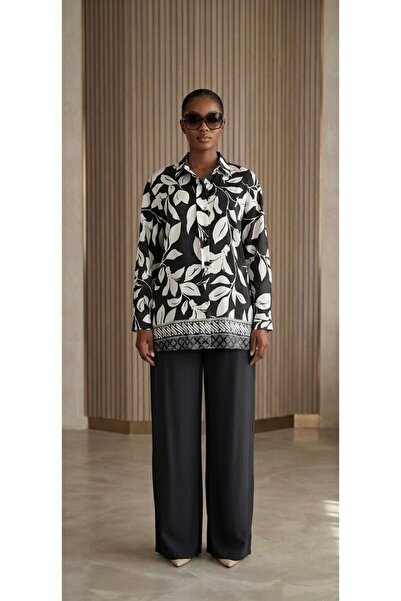 Generic Geometric Print Button-Down Shirt – Black & White