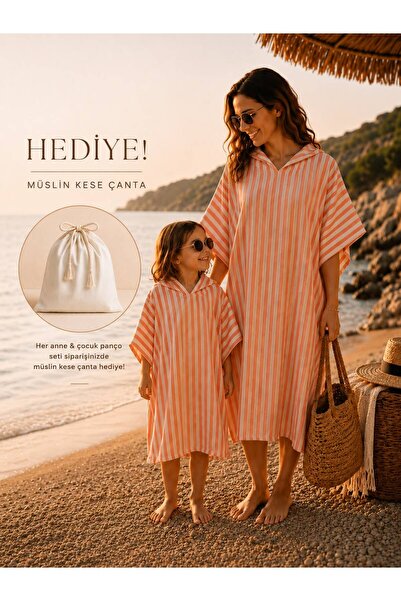 NUNA'S Atelier Nuna’s Atelier Mercan Anne & Çocuk Panço Seti | Kapüşonlu Plaj...