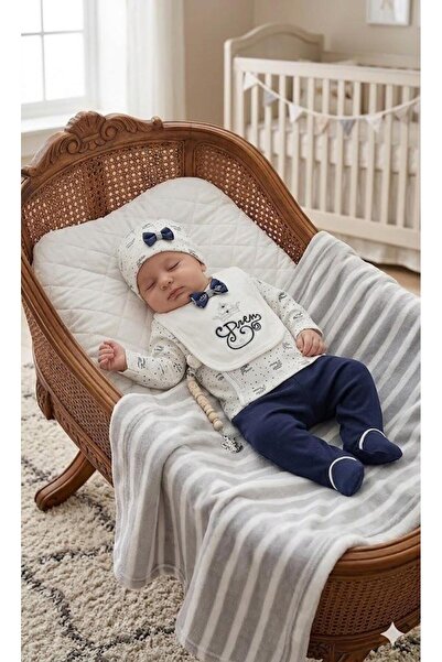 Yağmur Giyim Babyi̇m Prince Patterned Self-Gloved 100% Cotton 4 Piece Hospita...