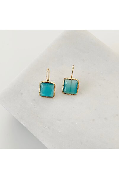 Vesce Atelier Chalcedony Big Square Natural Stone Earrings Blue