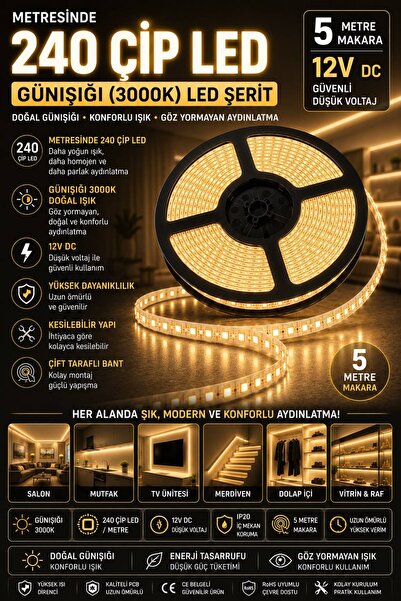Noas 12V 240 ÇİP İÇ MEKAN ŞERİT LED GÜNIŞIĞI