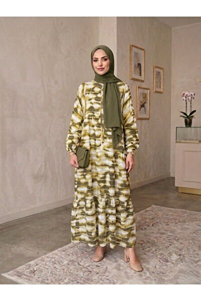 ECEYLÜL MODA فستان نسائي فضفاض من القطن المودال بنقشة فرشاة - فستان صيفي مريح...